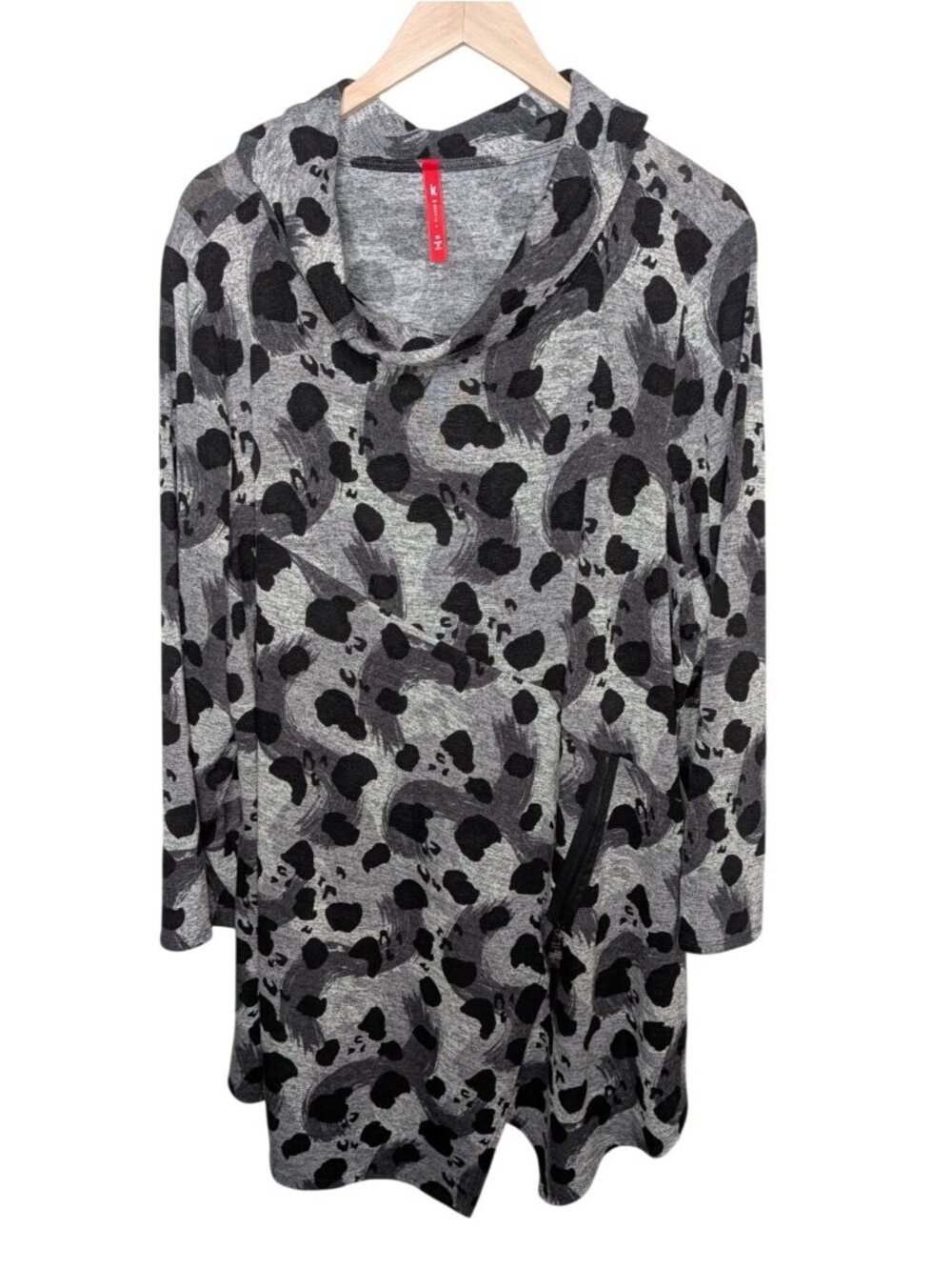 IC By Connie K Womens Cowl Neck Lagenlook Gray Black Printed Tunic Top 3X